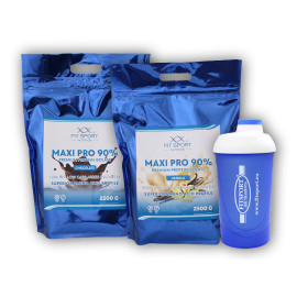 2x Maxi Pro 90% 2500g + šejkr Fitsport - čokoláda