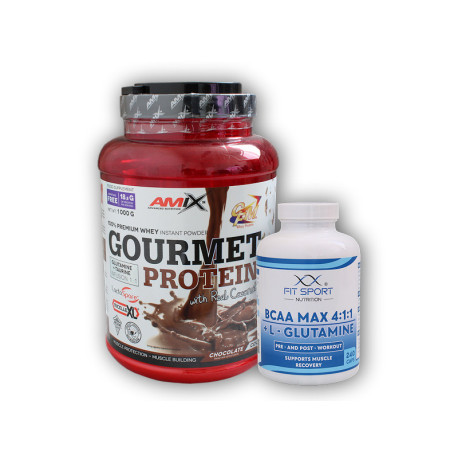 Gourmet Protein 1000g + BCAA MAX 4:1:1 + L-Glutamine 240 caps - strawberry-white choco
