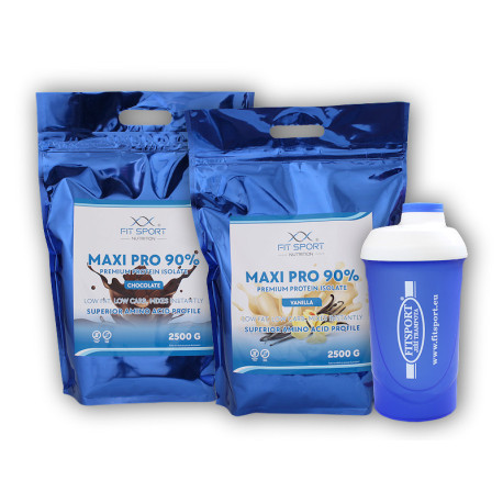 2x Maxi Pro 90% 2500g + šejkr Fitsport - dubai chocolate