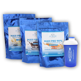 3x Maxi Pro 90% 750g + šejkr Fitsport - dubai chocolate