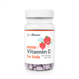 Vitamín C, tablety na sání pro děti - GymBeam - jahoda - 120 tablet.